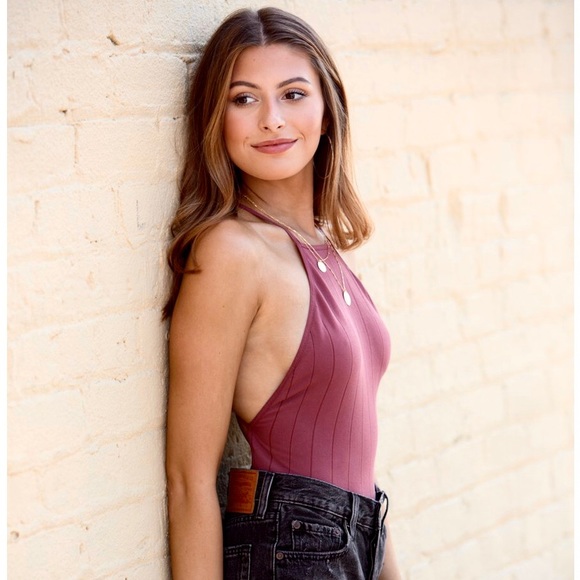 Free People Bridget Bodysuit Wine Halter Neck - Picture 6 of 16